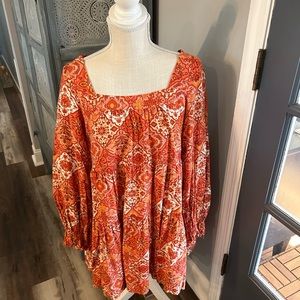 Rust colored tiered square neck babydoll dress